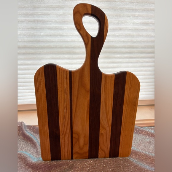 Other - Striped Wooden Serving or Cutting Board with Handle